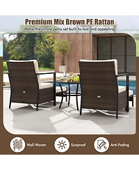 5 Pcs Outdoor Furniture Set Rattan Chairs & Ottomans with Glass Topped Coffee Table