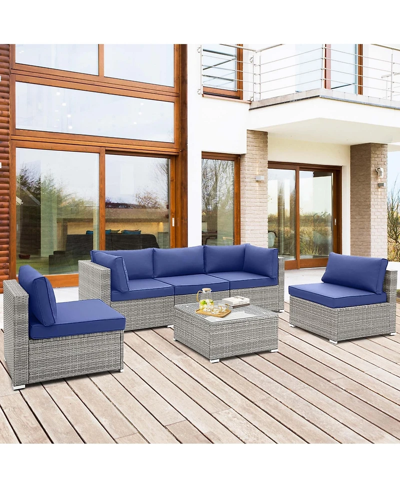 6 Pcs Patio Conversation Sofa Set Outdoor Rattan Furniture Cushioned Seat