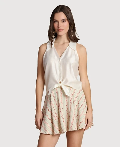 Avec Les Filles Women's Sleeveless Button-Front Collared Top