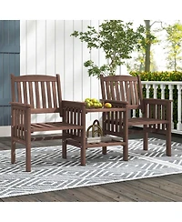 Outdoor Fir Wood Loveseat with 2-Tier Side Table and 1.96" Umbrella Hole