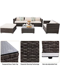 6PC Furniture Set Patio Sofa Pe Gray Rattan Couch 2 Set Cushion Covers