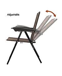 5PC Bistro Outdoor Patio Furniture Set Glass Table W/4 Folding Adjustable Chairs
