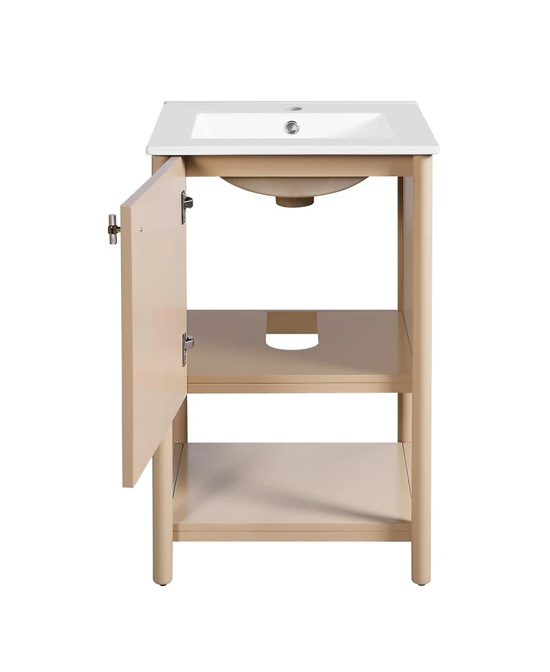 Sillysis 20" Modern French Bathroom Vanity Cabinet with Ceramic Sink, Soft Close Door, Cream Carved Pattern Storage for Small Bathrooms