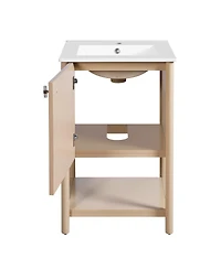 Sillysis 20" Modern French Bathroom Vanity Cabinet with Ceramic Sink, Soft Close Door, Cream Carved Pattern Storage for Small Bathrooms