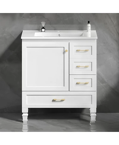 Sillysis Modern Bathroom Vanity with Sink, Transitional Mdf Cabinet, Ample Soft Close Storage, 1 Door 3 Drawers for Stylish Bathrooms