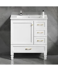 Sillysis Modern Bathroom Vanity with Sink, Transitional Mdf Cabinet, Ample Soft Close Storage, 1 Door 3 Drawers for Stylish Bathrooms