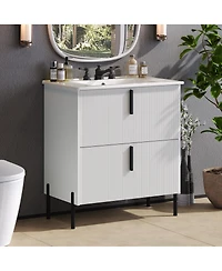 Sillysis 30" Bathroom Vanity with Sink, Modern Fluted Mdf Cabinet, Full-Extension Soft Close Drawers for Small Spaces