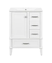 Sillysis 24.8" Bathroom Vanity with Ceramic Sink, Modern Freestanding Solid Wood Mdf Cabinet, 3 Drawers Soft Close Door for Small Spaces