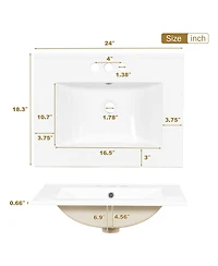 Sillysis 24.8" Bathroom Vanity with Ceramic Sink, Modern Freestanding Solid Wood Mdf Cabinet, 3 Drawers Soft Close Door for Small Spaces