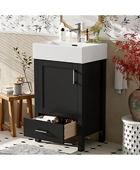 Sillysis 20" Modern Bathroom Vanity with Ceramic Sink, Solid Wood Frame & Drawer for Small Spaces