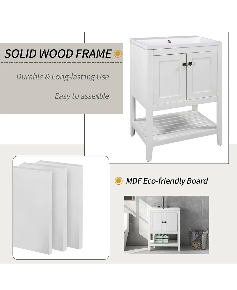 Sillysis 24" Bathroom Vanity with Ceramic Sink, Solid Wood Frame, Open Shelf Storage for Modern Small Spaces