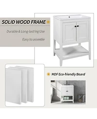 Sillysis 24" Bathroom Vanity with Ceramic Sink, Solid Wood Frame, Open Shelf Storage for Modern Small Spaces