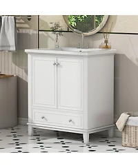Sillysis Bathroom Vanity with Ceramic Sink, Adjustable Shelf, Multi-Functional Storage, Solid Wood & Mdf