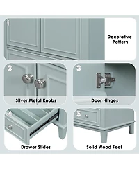 Sillysis Bathroom Vanity with Ceramic Sink, Adjustable Shelf, Multi-Functional Storage, Solid Wood & Mdf