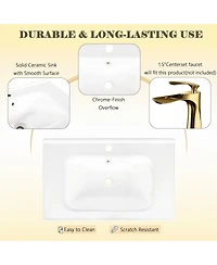 Sillysis 27.8" Rectangular Ceramic Bathroom Sink, Modern Vessel Basin with Overflow for Vanity Cabinet