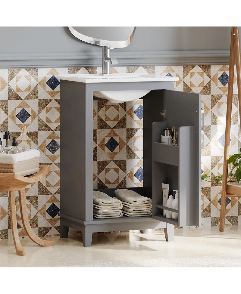 Sillysis Small Bathroom Vanity Cabinet with Ceramic Sink, Soft Close Door & Ample Storage for Compact Spaces