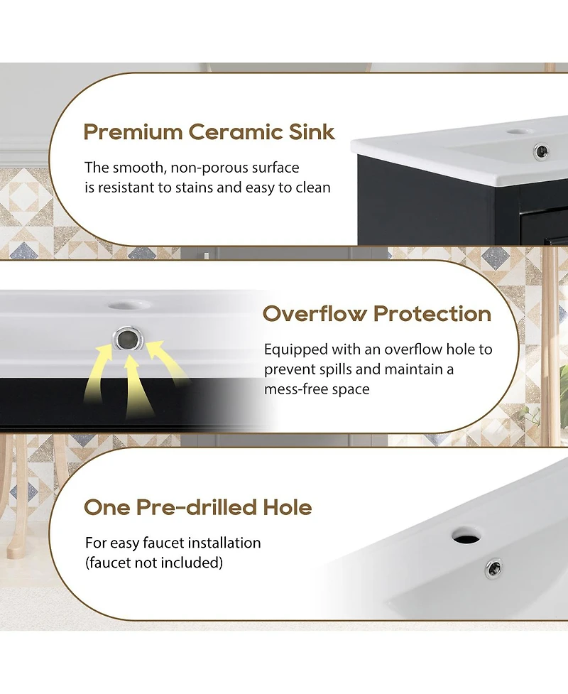 Sillysis Small Bathroom Vanity Cabinet with Ceramic Sink, Soft Close Door & Ample Storage for Compact Spaces