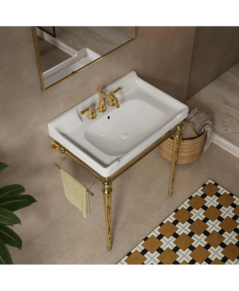 Sillysis 28" Bathroom Console Sink with Vanity, Wall Mounted Basin & Silver Stainless Steel Legs, Towel Bar Included-Sillysis