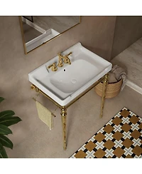 Sillysis 28" Bathroom Console Sink with Vanity, Wall Mounted Basin & Silver Stainless Steel Legs, Towel Bar Included-Sillysis