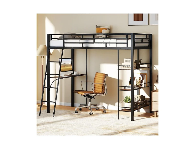 Slickblue Twin-Size Loft Bed with Desk, Shelves, and Study Space
