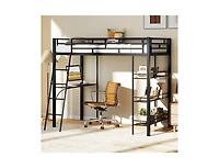 Slickblue Twin-Size Loft Bed with Desk, Shelves, and Study Space