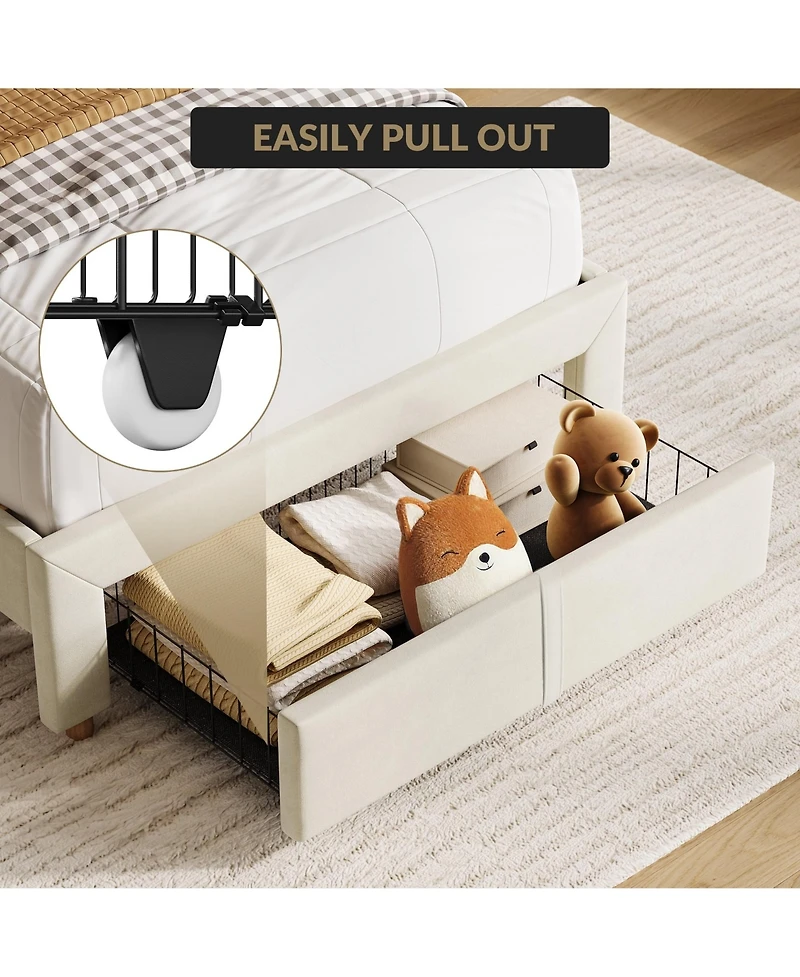 gaomon Twin Size Upholstered Platform Bed with Storage Drawer and Bookcase Headboard- Easy Assembly- Noise-Free- No Box Spring Needed