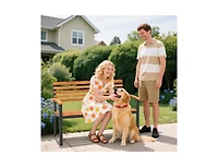 Slickblue Patio Acacia Wood Loveseat Bench with Backrest and Armrests