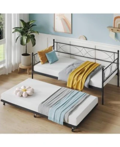Gaomon Daybed With Trundle Metal Twin Daybed Trundle Set Day Bed Sofa Bed Frame With Steel Slat Support Multifunctional Daybed Frame