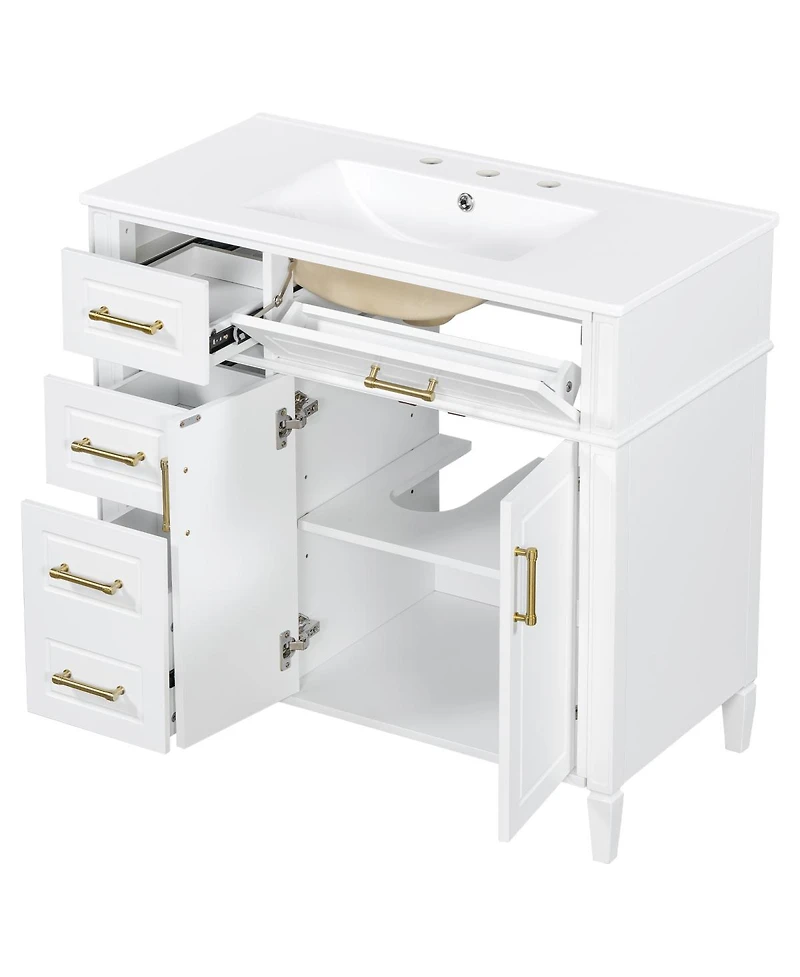 Sillysis Bathroom Vanity with Sink, Modern Cabinet 4 Soft-Close Drawers & Adjustable Shelf, Ample Storage