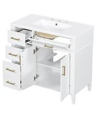 Sillysis Bathroom Vanity with Sink, Modern Cabinet 4 Soft-Close Drawers & Adjustable Shelf, Ample Storage