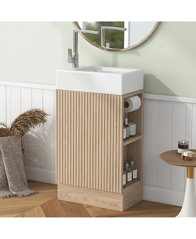 Sillysis Bathroom Vanity with Sink, Mdf Storage Cabinet, Two-Tier Shelf & Left or Right Orientation for Small Bathrooms