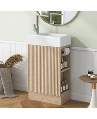 Sillysis Bathroom Vanity with Sink, Mdf Storage Cabinet, Two-Tier Shelf & Left or Right Orientation for Small Bathrooms