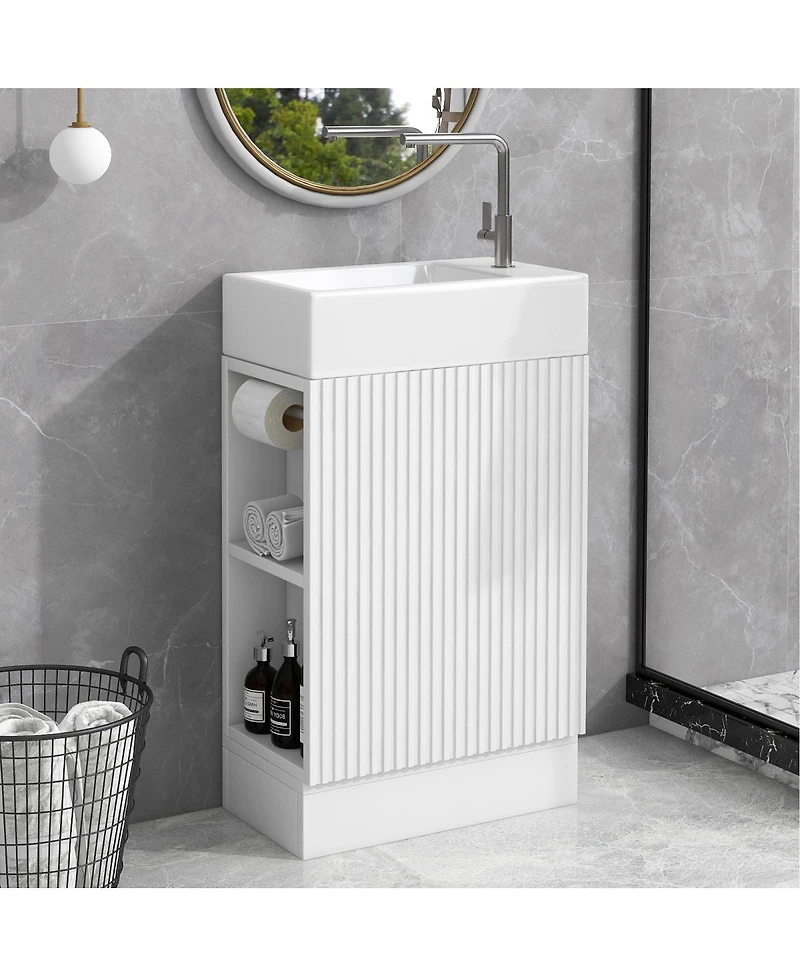 Sillysis Bathroom Vanity with Sink, Mdf Storage Cabinet, Two-Tier Shelf & Left or Right Orientation for Small Bathrooms