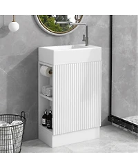 Sillysis Bathroom Vanity with Sink, Mdf Storage Cabinet, Two-Tier Shelf & Left or Right Orientation for Small Bathrooms