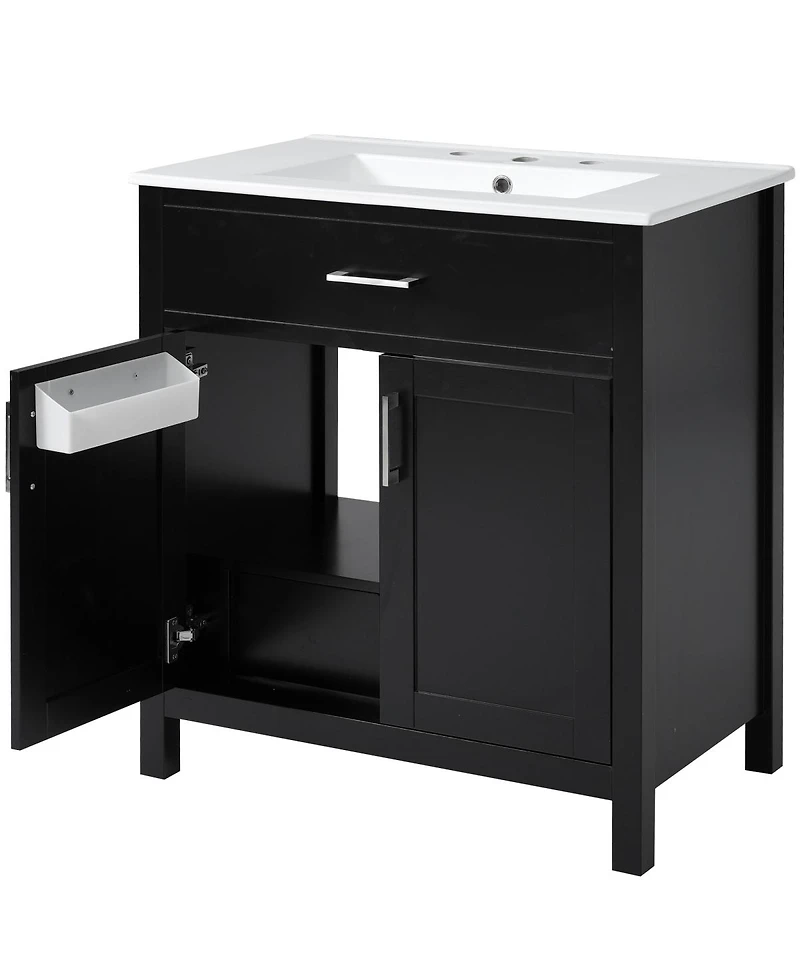 Sillysis 30" Bathroom Vanity with Ceramic Sink, Soft Close Doors and Drawer, Solid Wood Mdf Storage Cabinet for Small Bathrooms