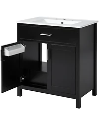 Sillysis 30" Bathroom Vanity with Ceramic Sink, Soft Close Doors and Drawer, Solid Wood Mdf Storage Cabinet for Small Bathrooms