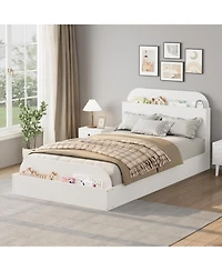 gaomon Bed Frame Wooden Storage Headboard Low Platform Sturdy Slats No Box Spring Space-Saving