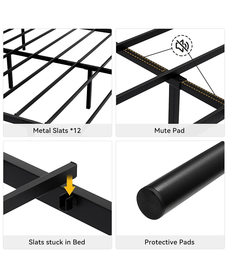 gaomon Metal Platform Bed- Minimalist Curved Iron Design Heavy Duty Steel Slats No Box Spring Needed