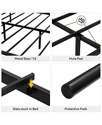 gaomon Metal Platform Bed- Minimalist Curved Iron Design Heavy Duty Steel Slats No Box Spring Needed