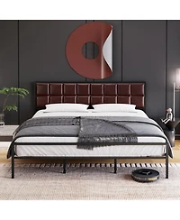 gaomon Metal Platform Bed Frame Faux Leather Headboard Strong Slats Support Underbed Storage No Box Spring Apartment Friendly