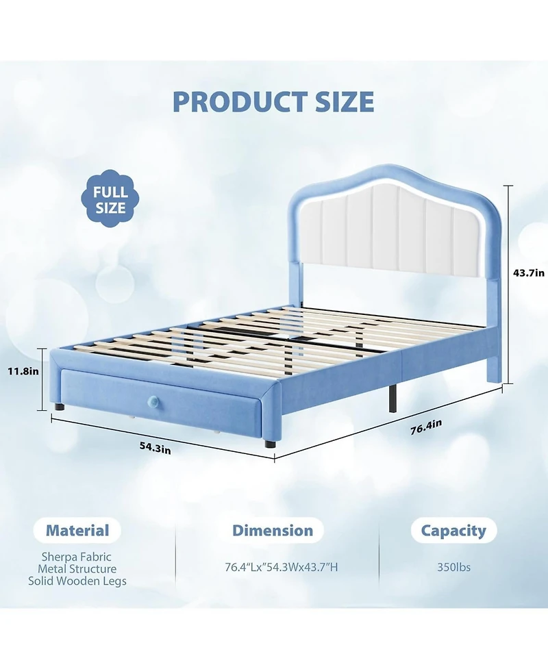 gaomon Full Led Upholstered Bed Frame Storage Drawer Velvet Platform No Box Spring Wooden Slats Easy Assembly