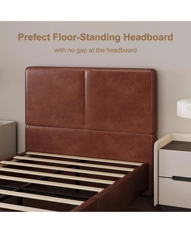 gaomon Upholstered Platform Bed Frame with 2 Storage Drawers, Faux Leather Low Bed Base with Wood Slat Support, No Box Spring Needed, Easy Assembly