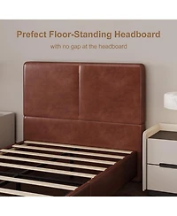 gaomon Upholstered Platform Bed Frame with 2 Storage Drawers, Faux Leather Low Bed Base with Wood Slat Support, No Box Spring Needed, Easy Assembly