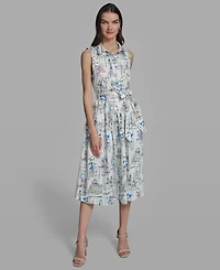 Karl Lagerfeld Paris Petite Collared Neck Midi Dress