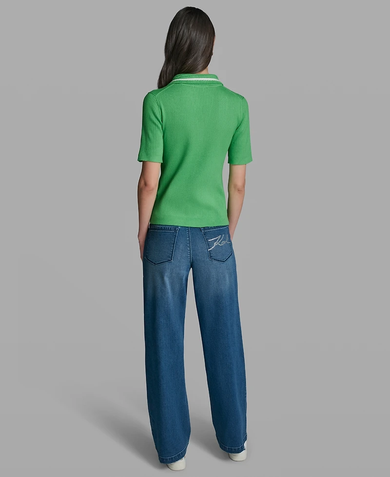 Karl Lagerfeld Paris Petite Collared Polo T-Shirt