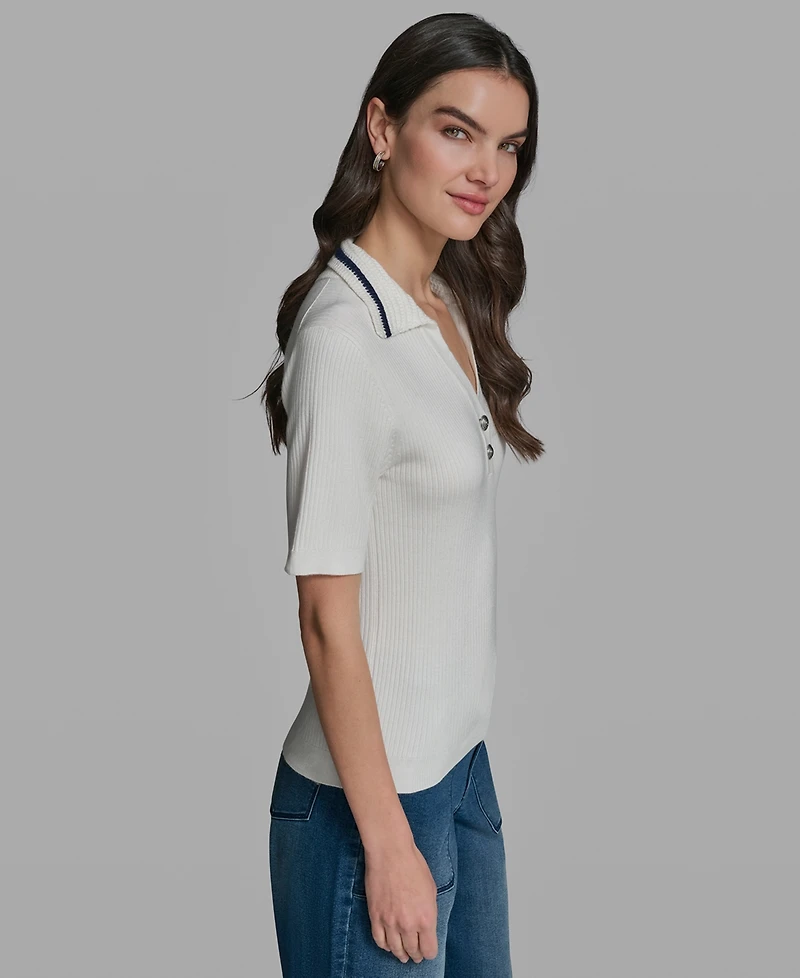 Karl Lagerfeld Paris Petite Collared Polo T-Shirt