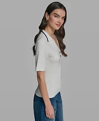 Karl Lagerfeld Paris Petite Collared Polo T-Shirt