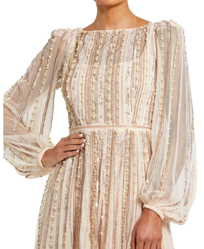 Mac Duggal Women's Embellished Long Sleeve A-Line Evening Gown