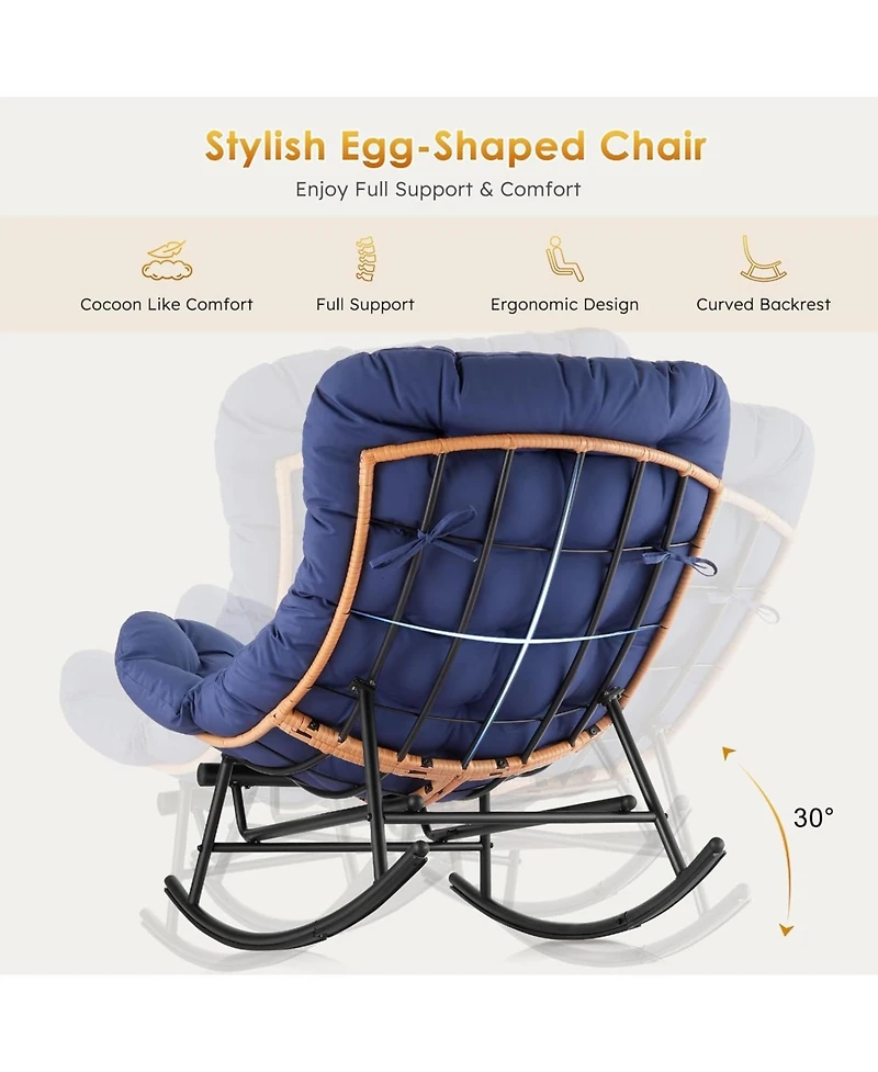 gaomon Rattan Frame Polyester Cushion Extendable Footrest Papasan Rocking Chair