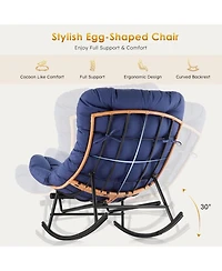 gaomon Rattan Frame Polyester Cushion Extendable Footrest Papasan Rocking Chair